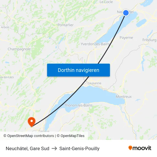 Neuchâtel, Gare Sud to Saint-Genis-Pouilly map