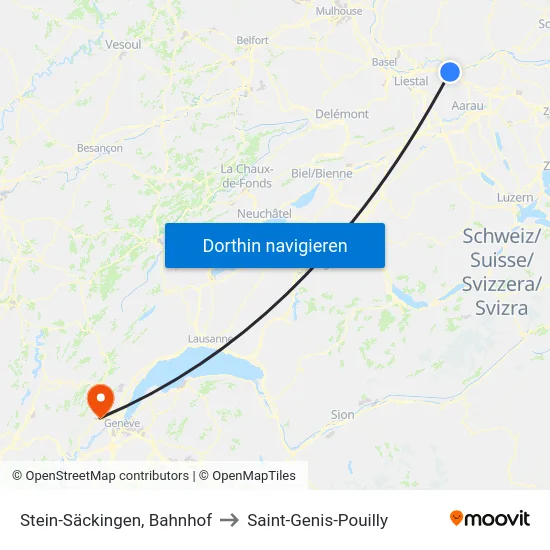Stein-Säckingen, Bahnhof to Saint-Genis-Pouilly map