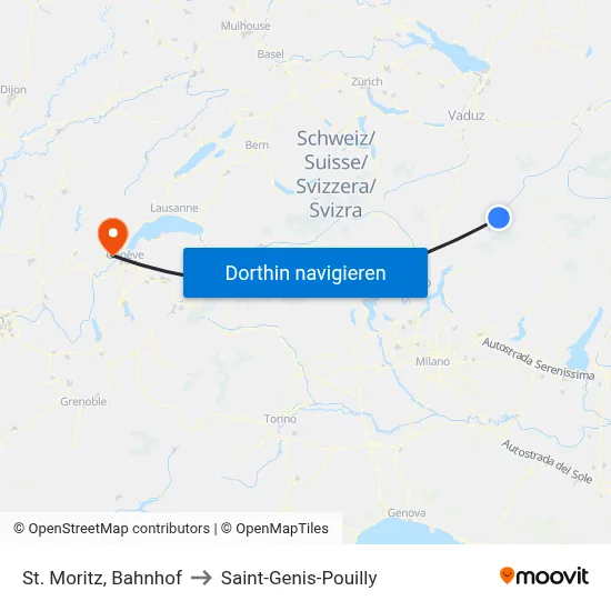 St. Moritz, Bahnhof to Saint-Genis-Pouilly map