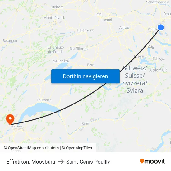 Effretikon, Moosburg to Saint-Genis-Pouilly map