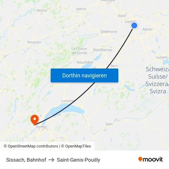 Sissach, Bahnhof to Saint-Genis-Pouilly map
