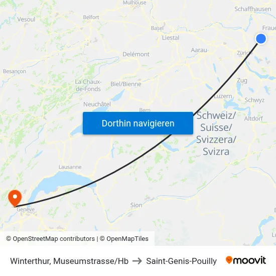 Winterthur, Museumstrasse/Hb to Saint-Genis-Pouilly map
