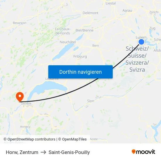 Horw, Zentrum to Saint-Genis-Pouilly map