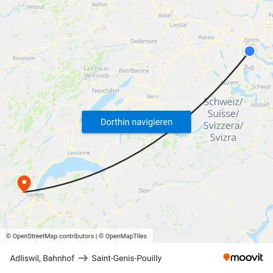Adliswil, Bahnhof to Saint-Genis-Pouilly map