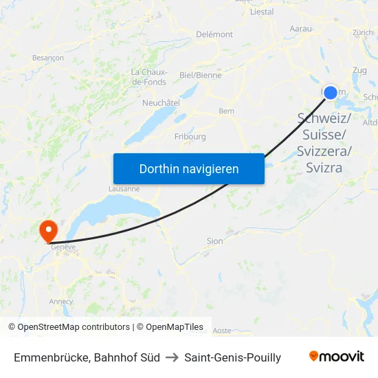 Emmenbrücke, Bahnhof Süd to Saint-Genis-Pouilly map