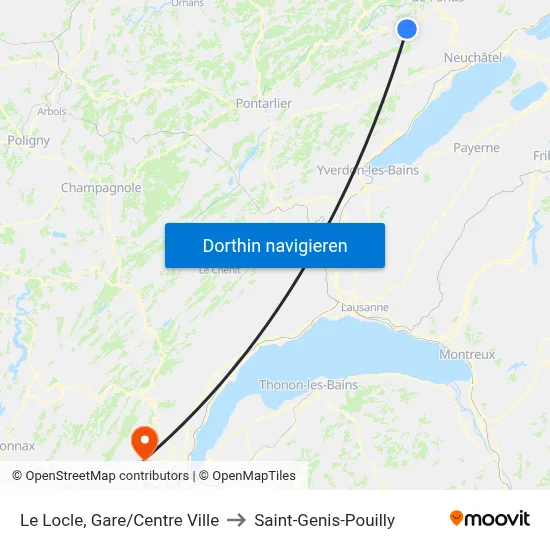 Le Locle, Gare/Centre Ville to Saint-Genis-Pouilly map