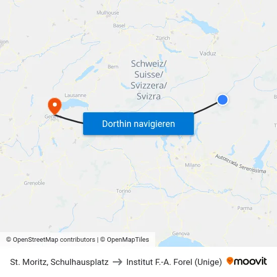 St. Moritz, Schulhausplatz to Institut F.-A. Forel (Unige) map