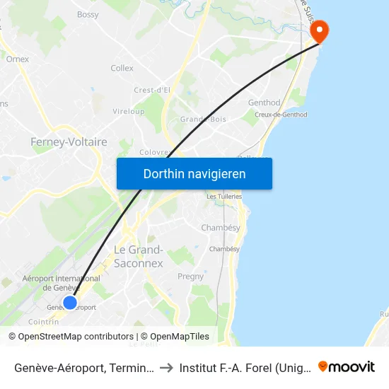 Genève-Aéroport, Terminal to Institut F.-A. Forel (Unige) map