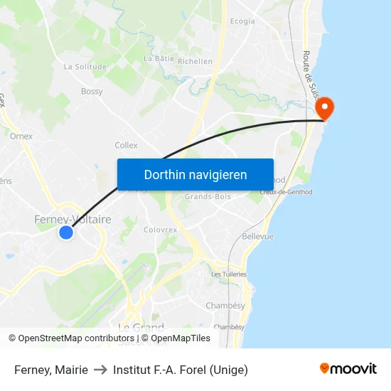 Ferney, Mairie to Institut F.-A. Forel (Unige) map