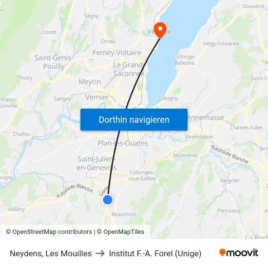 Neydens, Les Mouilles to Institut F.-A. Forel (Unige) map