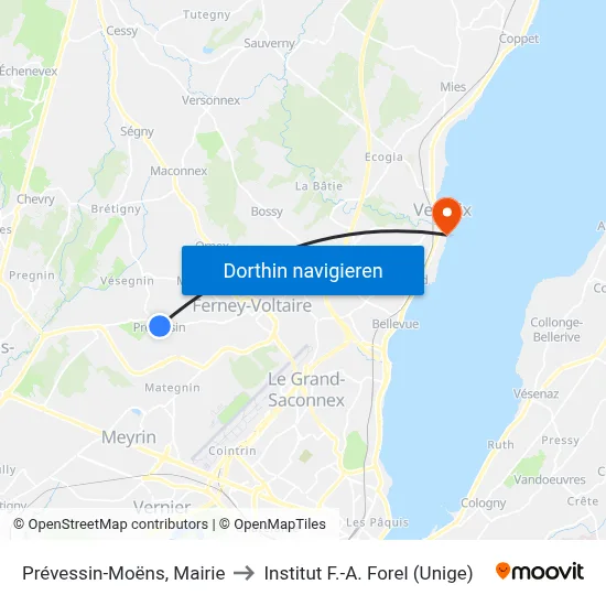 Prévessin-Moëns, Mairie to Institut F.-A. Forel (Unige) map