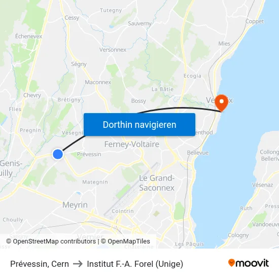 Prévessin, Cern to Institut F.-A. Forel (Unige) map