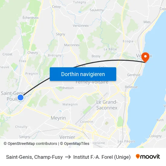 Saint-Genis, Champ-Fusy to Institut F.-A. Forel (Unige) map