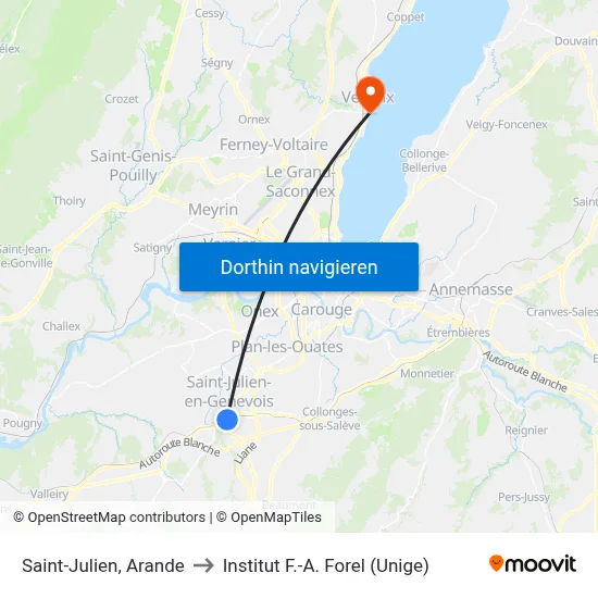 Saint-Julien, Arande to Institut F.-A. Forel (Unige) map