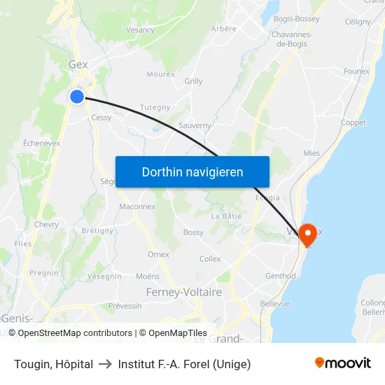 Tougin, Hôpital to Institut F.-A. Forel (Unige) map