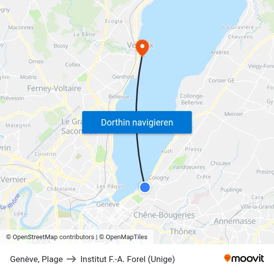 Genève, Plage to Institut F.-A. Forel (Unige) map