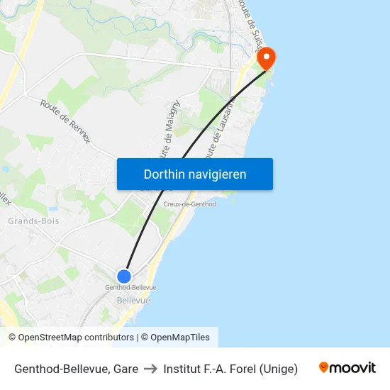 Genthod-Bellevue, Gare to Institut F.-A. Forel (Unige) map