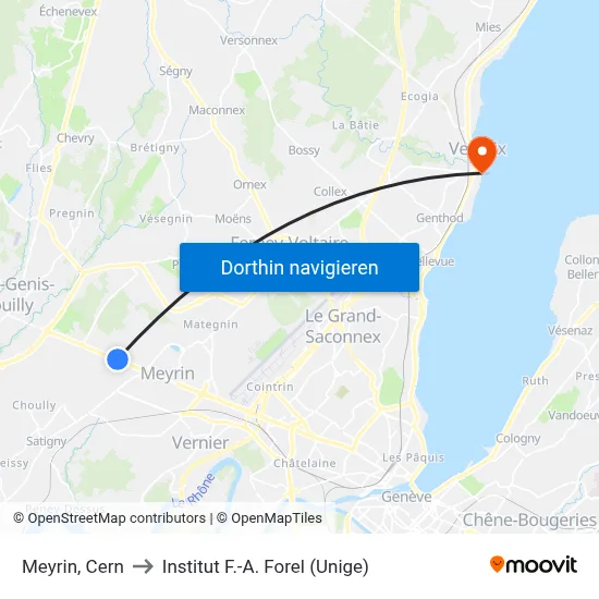Meyrin, Cern to Institut F.-A. Forel (Unige) map