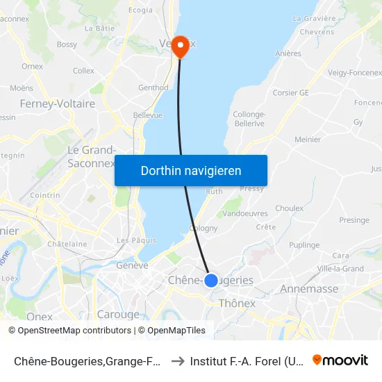 Chêne-Bougeries,Grange-Falquet to Institut F.-A. Forel (Unige) map