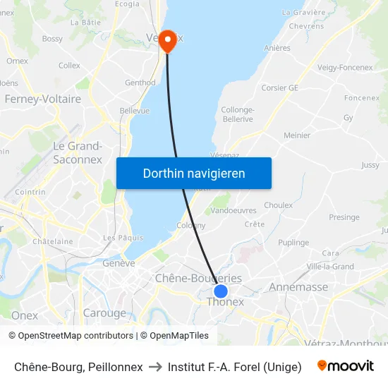 Chêne-Bourg, Peillonnex to Institut F.-A. Forel (Unige) map
