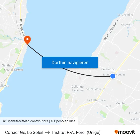 Corsier Ge, Le Soleil to Institut F.-A. Forel (Unige) map