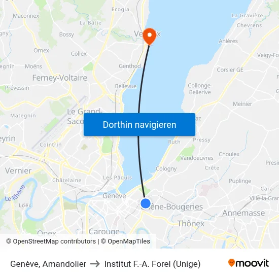 Genève, Amandolier to Institut F.-A. Forel (Unige) map