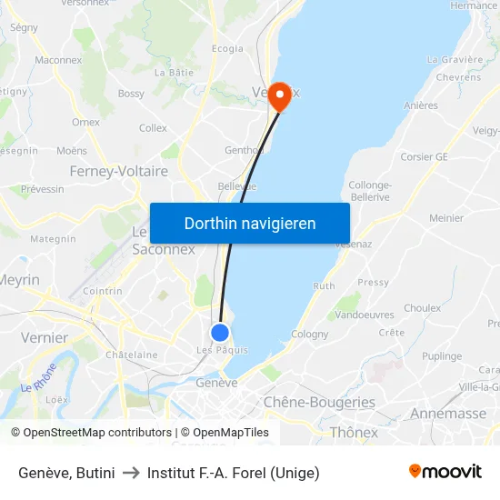 Genève, Butini to Institut F.-A. Forel (Unige) map