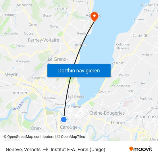 Genève, Vernets to Institut F.-A. Forel (Unige) map