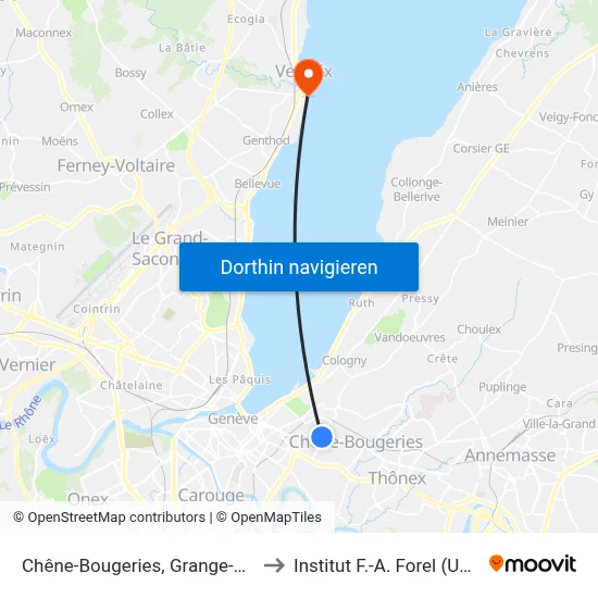 Chêne-Bougeries, Grange-Canal to Institut F.-A. Forel (Unige) map