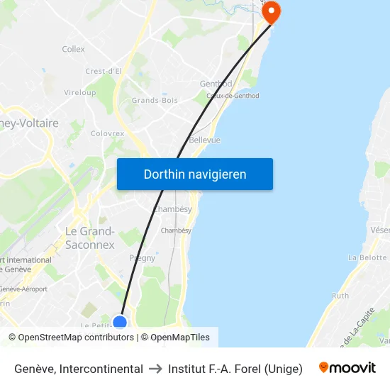 Genève, Intercontinental to Institut F.-A. Forel (Unige) map