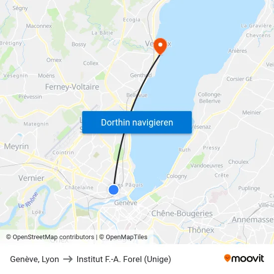 Genève, Lyon to Institut F.-A. Forel (Unige) map