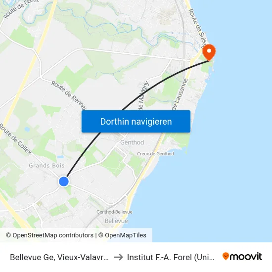 Bellevue Ge, Vieux-Valavran to Institut F.-A. Forel (Unige) map