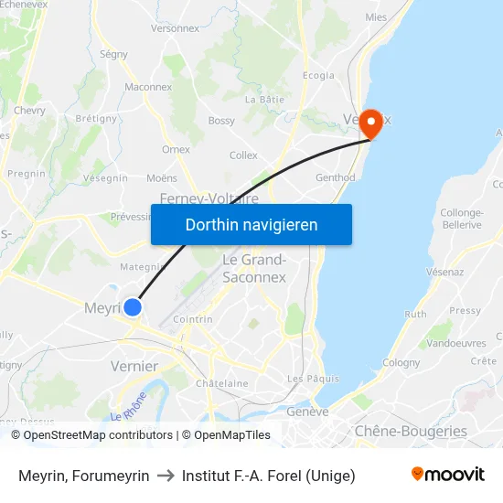 Meyrin, Forumeyrin to Institut F.-A. Forel (Unige) map