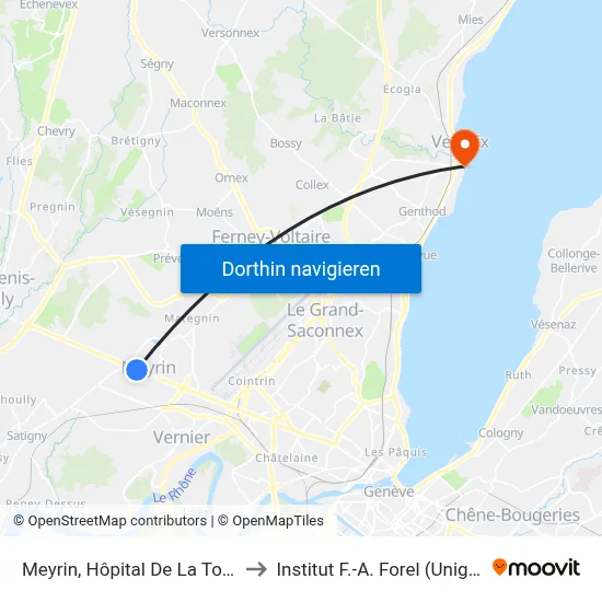 Meyrin, Hôpital De La Tour to Institut F.-A. Forel (Unige) map