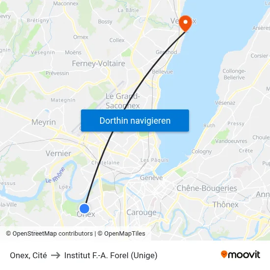Onex, Cité to Institut F.-A. Forel (Unige) map