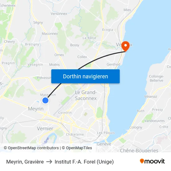 Meyrin, Gravière to Institut F.-A. Forel (Unige) map