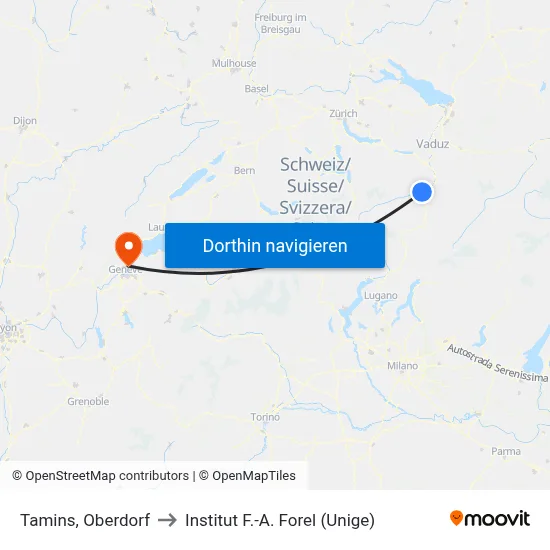 Tamins, Oberdorf to Institut F.-A. Forel (Unige) map