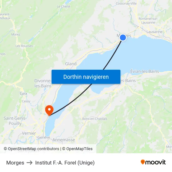 Morges to Institut F.-A. Forel (Unige) map