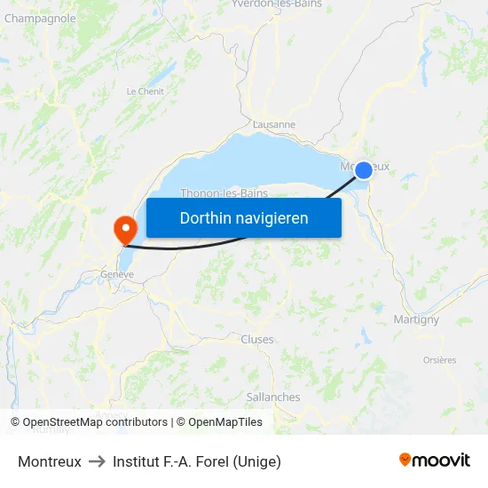 Montreux to Institut F.-A. Forel (Unige) map