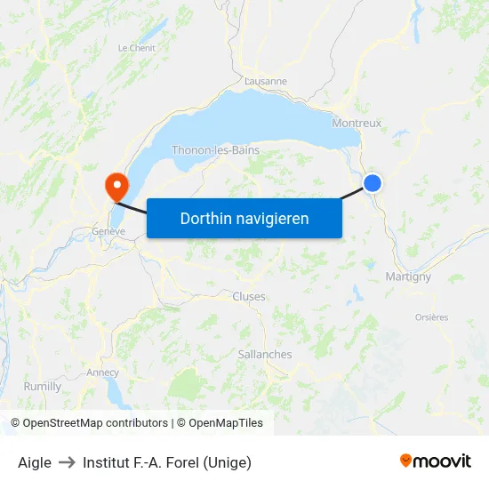 Aigle to Institut F.-A. Forel (Unige) map