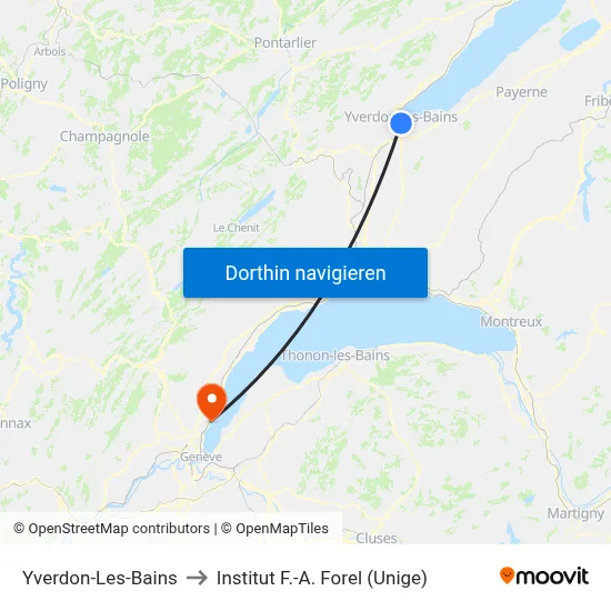 Yverdon-Les-Bains to Institut F.-A. Forel (Unige) map
