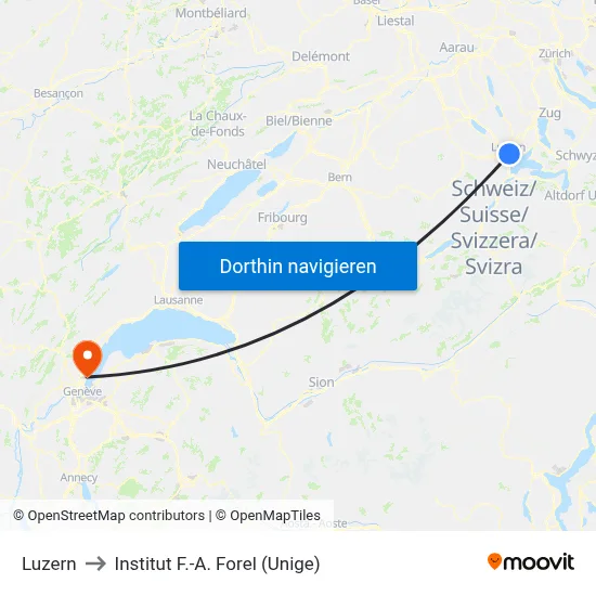 Luzern to Institut F.-A. Forel (Unige) map