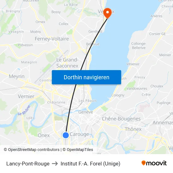 Lancy-Pont-Rouge to Institut F.-A. Forel (Unige) map