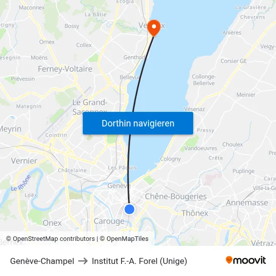 Genève-Champel to Institut F.-A. Forel (Unige) map