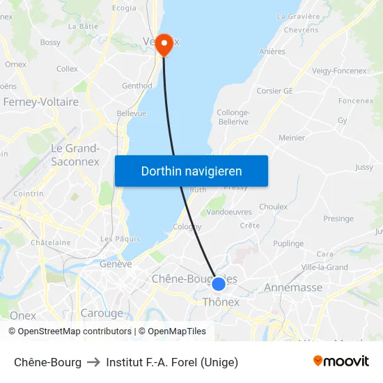 Chêne-Bourg to Institut F.-A. Forel (Unige) map