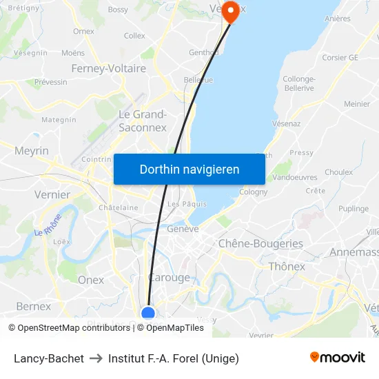Lancy-Bachet to Institut F.-A. Forel (Unige) map