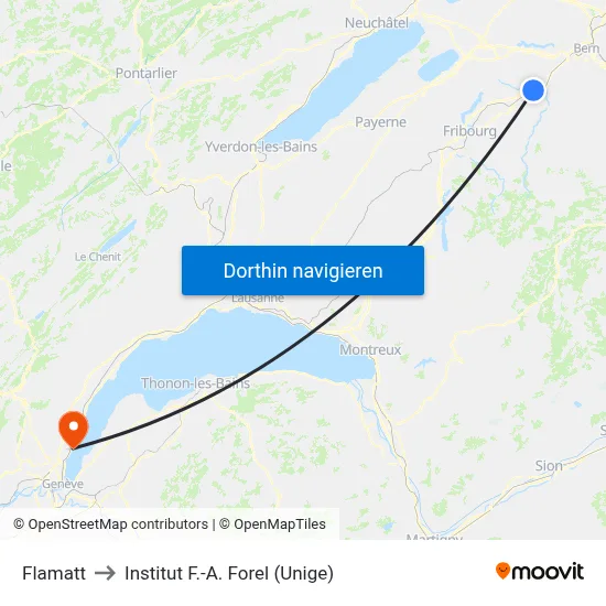 Flamatt to Institut F.-A. Forel (Unige) map