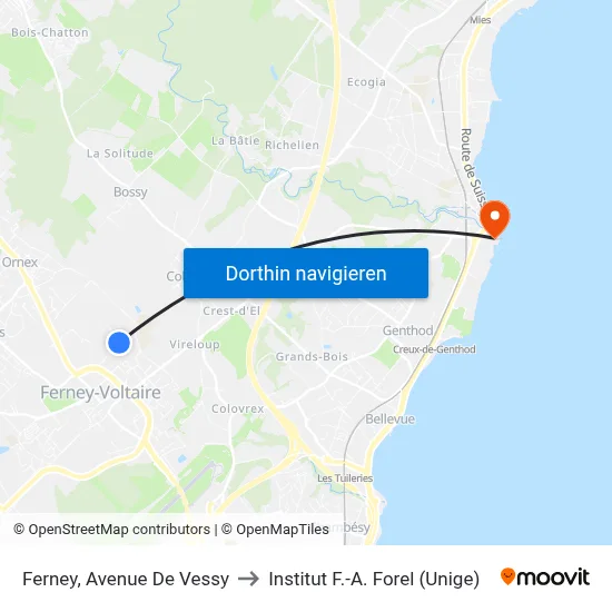 Ferney, Avenue De Vessy to Institut F.-A. Forel (Unige) map