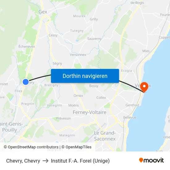 Chevry, Chevry to Institut F.-A. Forel (Unige) map