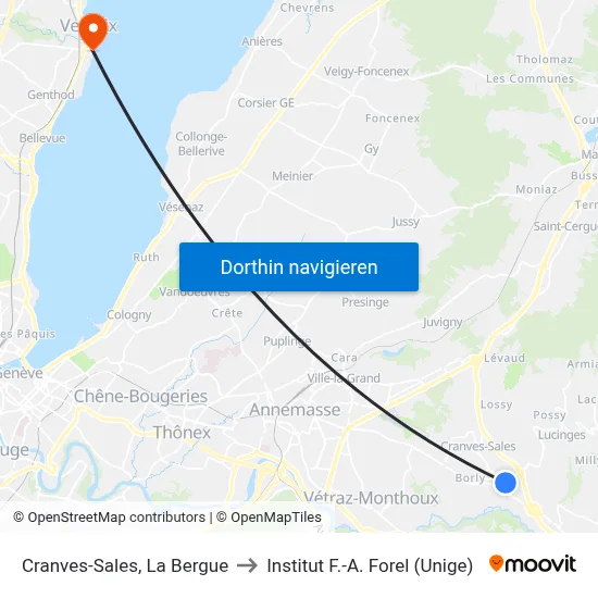 Cranves-Sales, La Bergue to Institut F.-A. Forel (Unige) map